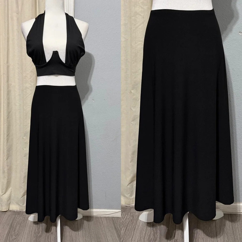 Whimsical Jason Maxwell Black Midi Skirt XL A-Line Elastic Waist Stretch Fairy